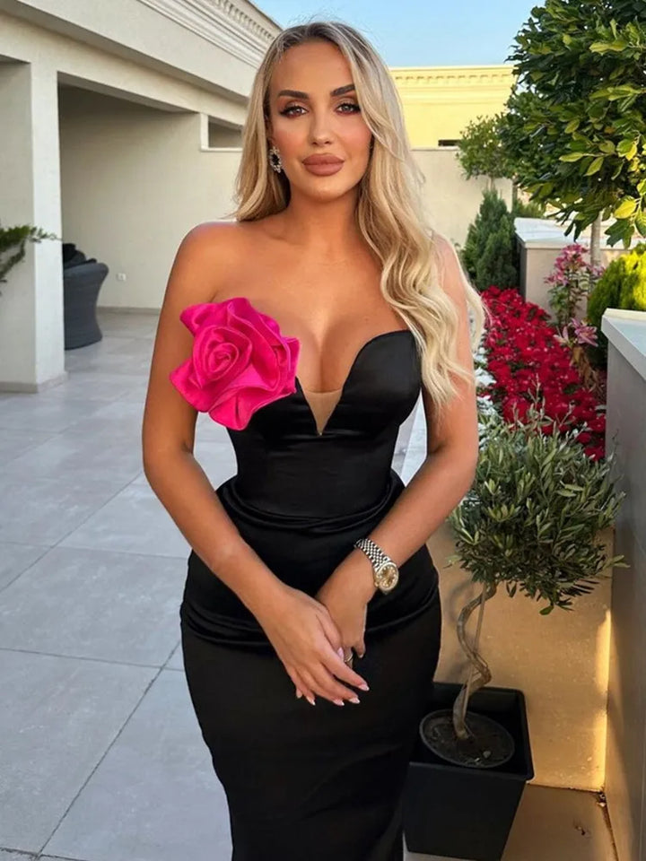 Celebrity Women Summer Sexy Strapless Backless Flower Patchwork Maxi Long Bandage Dress 2024 Elegant Evening Club Party Dress