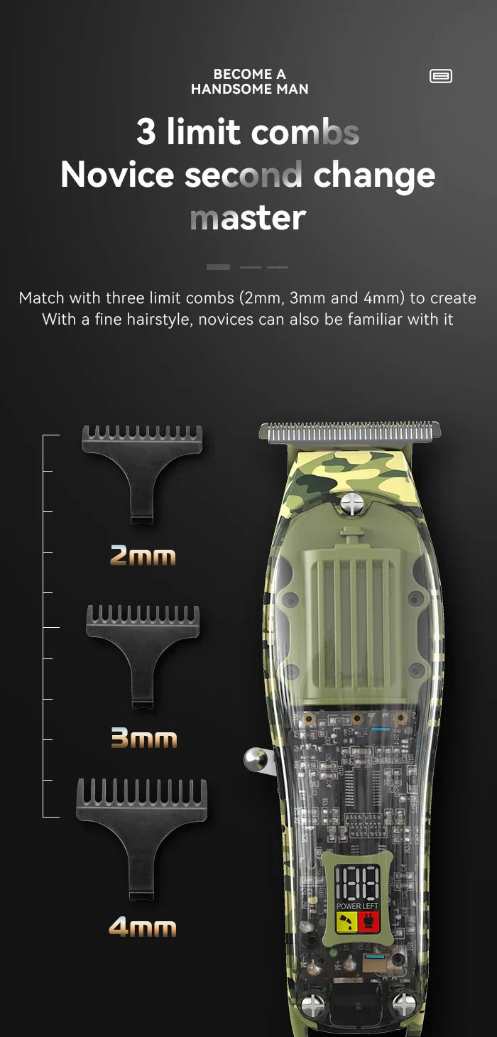 Kemei Transparent Body Electric Hair Clippers Kit KM-1926 KM-1928 Rechargeable Trimmer KM-TX7 Waterproof Men's Shaver Barber