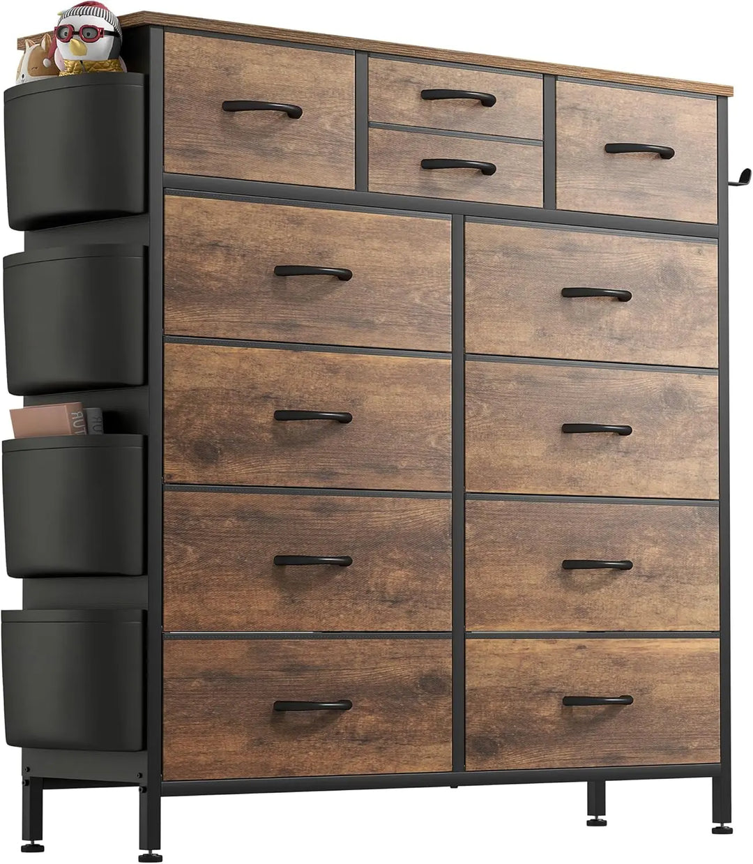 Black 12-Drawer Dresser with Hooks