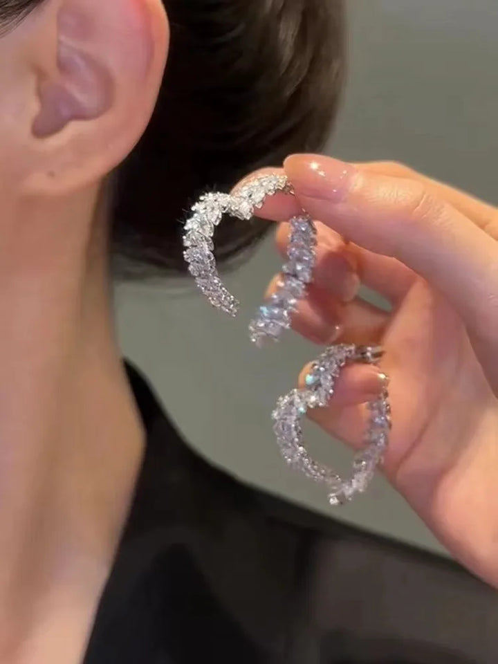 Korean Style Light Luxury Niche Design Sense Zircon Heart Wheat Ear New Trendy Temperament Earrings for Girls Jewelry