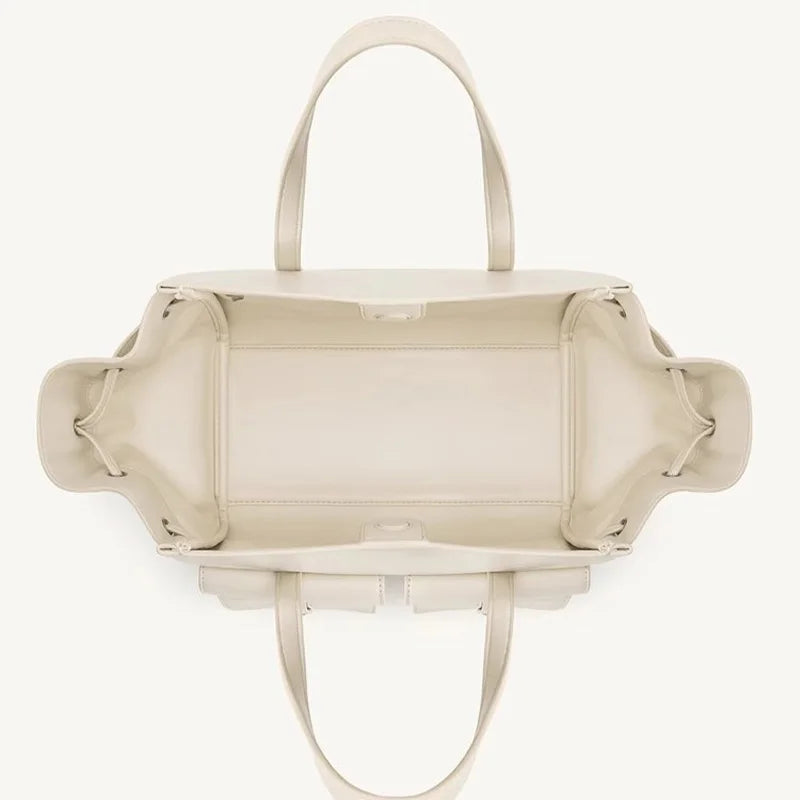Luxury Brand Silver Buckle Fashion Genuine Leather Handbag New Large Capacity Tote Bag Designer Women's Commuter Shoulder Bag