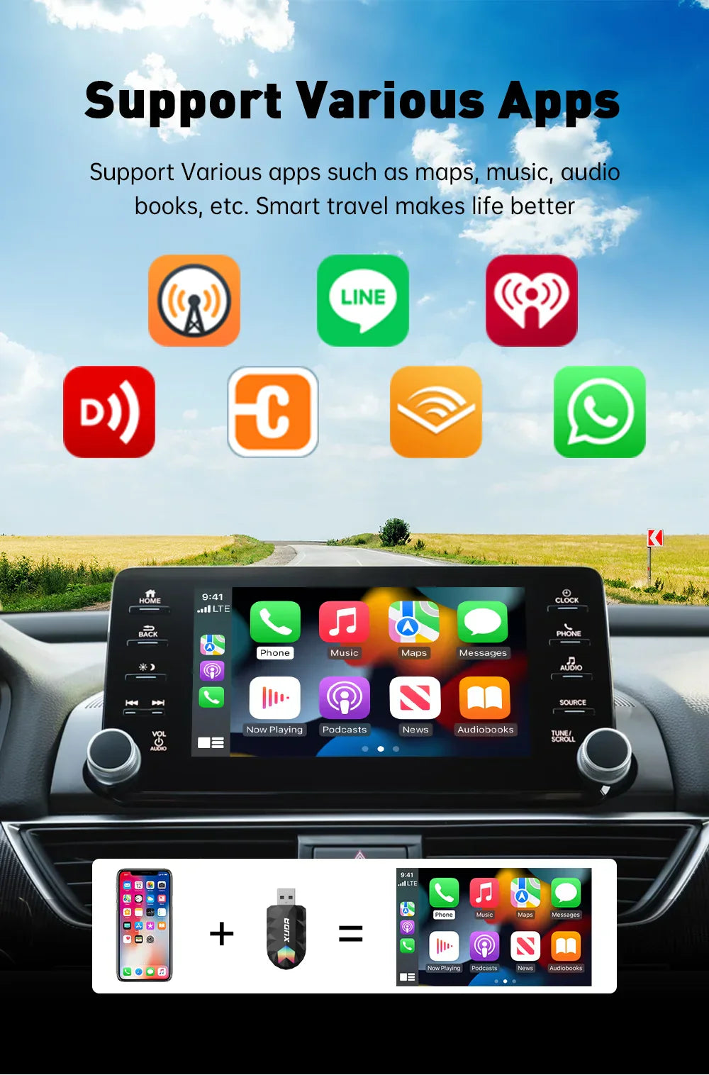 XUDA 2in1 Wireless CarPlay AI Mini Box Android Auto Box Plug&Play Automatic Connection Compatible with 99% of Cars For Car Radio