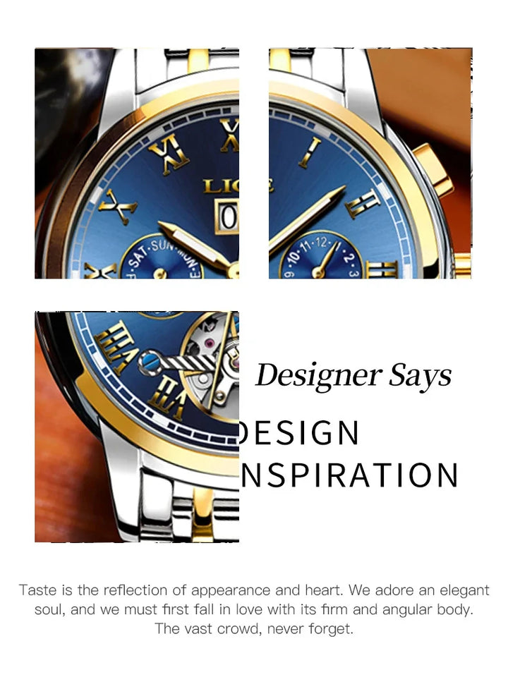 LIGE Fashion Men's Mechanical WristWatches Business Waterproof Tourbillon Watch Men Top Brand Luxury Automatic Watches For Men