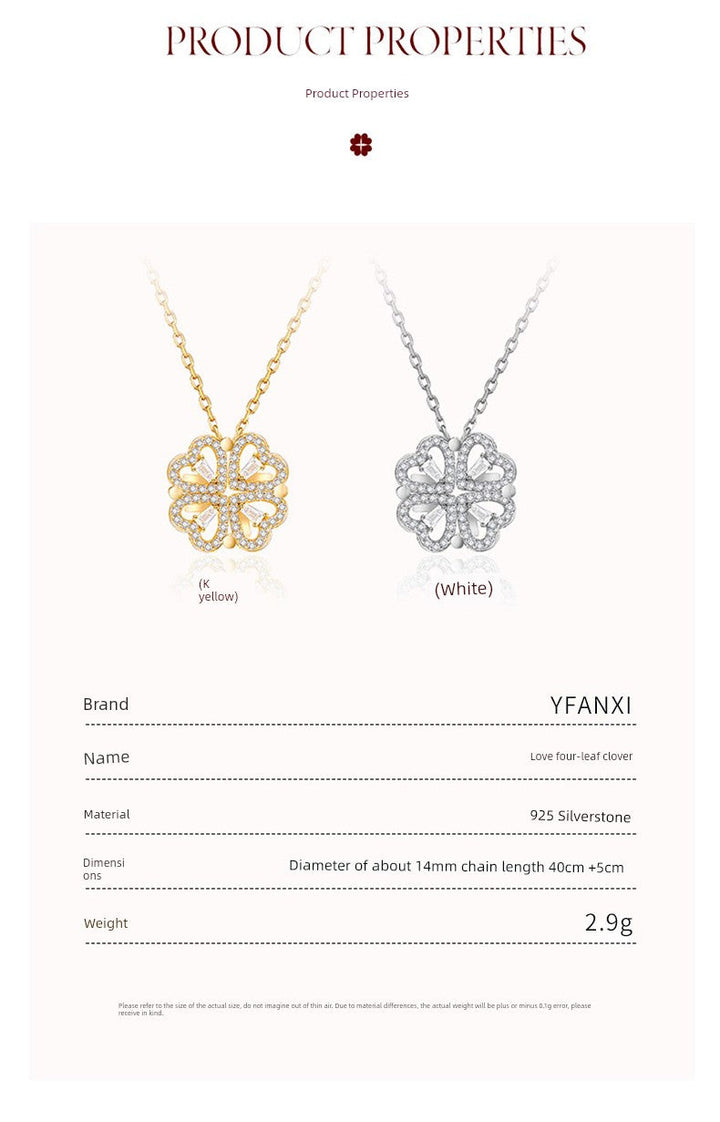 Four-Leaf Clover Foldable Sterling Silver Clavicle Chain Chinese Valentine's Day Gift
