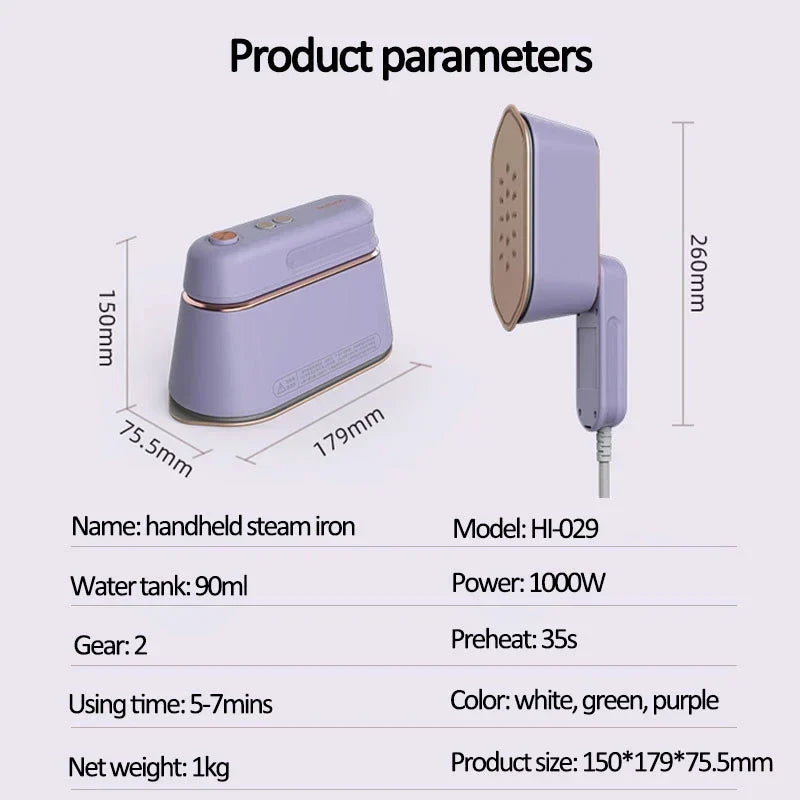 New Hanging Ironing Machine Handheld 1000W Home Small Steam Iron Portable Dry Wet Double Ironing 6 Holes For Steam