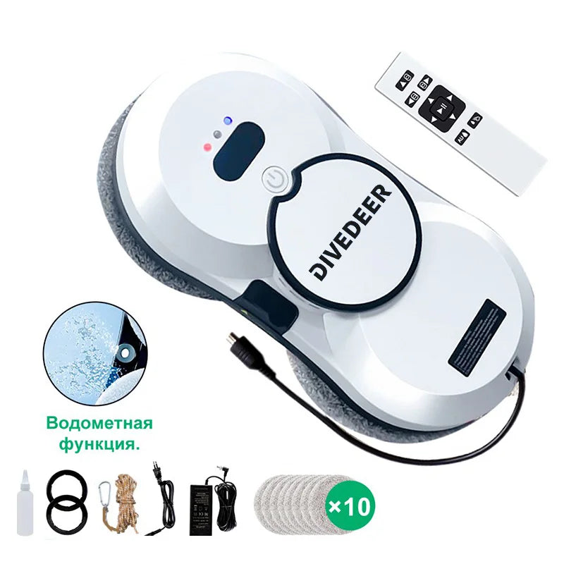 DIVEDEER Home intelligent cleaning robot with automatic water spraying function, anti drop magnetic glass cleaning machine