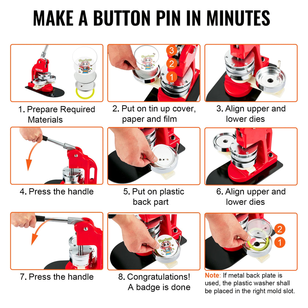 VEVOR 25/32/58/75MM Badge Maker Machine DIY Button Pin with 500Pcs Free Parts Press Kit Circle Manufacture Button Making Tool