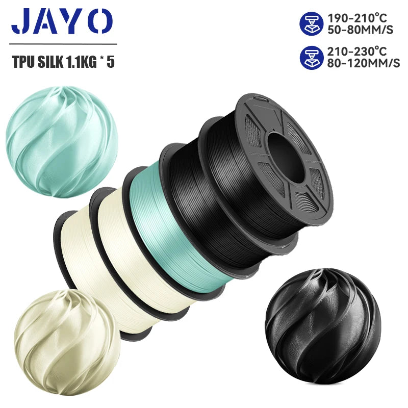 JAYO 5Rolls JAYO TPU SILK 98A 3D Filament Flexible 1.75mm+/-0.02mm 3D Printer SILK Texture Smooth High Quality New Fast Shipping