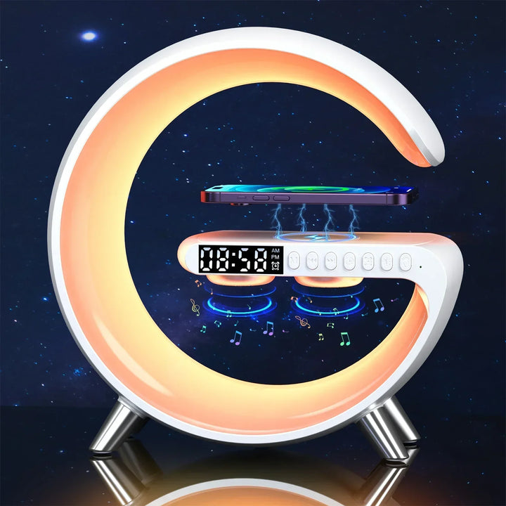 G Wireless Charger Stand Alarm Clock Bluetooth Speaker RGB Night Light Lamp Fast Charging Station Dock for iPhone Samsung Xiaomi