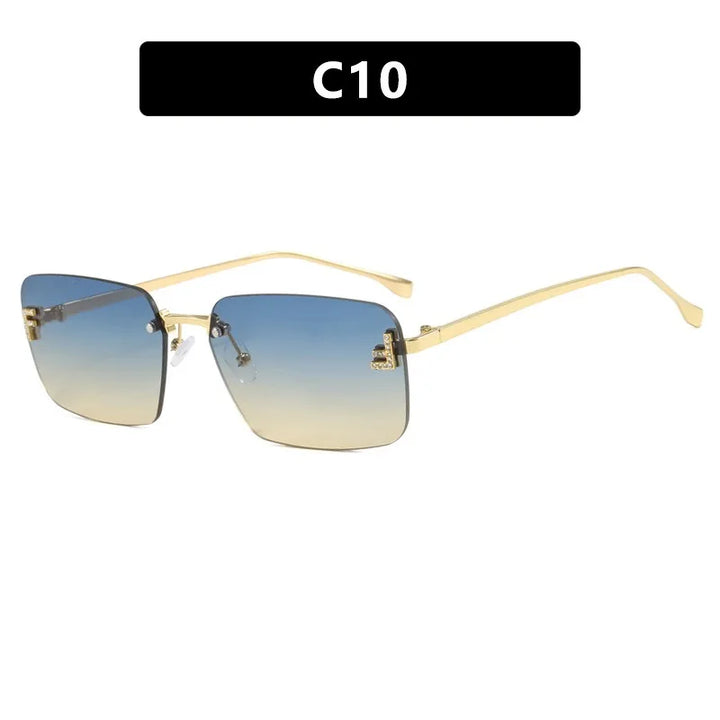 Rimless Sqaure Sunglasses F Letter Rectangle Shades For Men Women Trendy Driving Frameless Casual Eyewear UV400 Oculos Del Sol