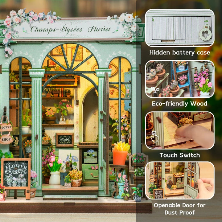 CUTEBEE Bookstore Book Nook with Light DIY Miniature Wooden Dollhouse for Decor Gift Bookshelf Insert Kit 3D Puzzle