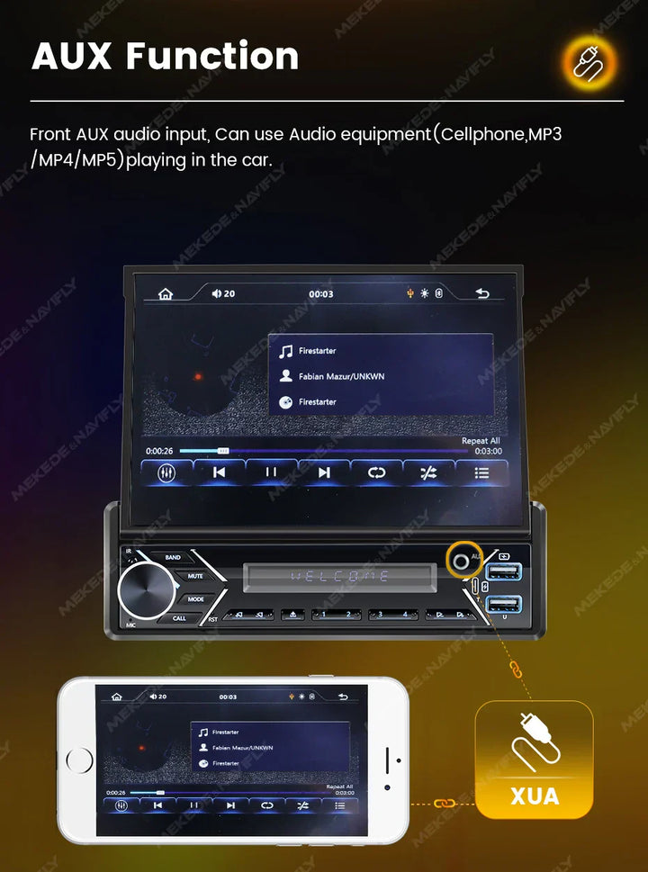 Universal 7" 1din Retractable Screen Car Radio Android Auto Carplay Multimedia Video Player Intelligent Vehicle System BT FM USB