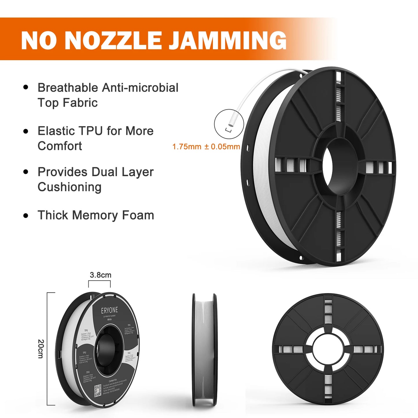 Eryone Flexible TPU Filament 1.75mm 3D Printing TPU Filament for 3D Printer,1 Spool, Transparent 0.5kg
