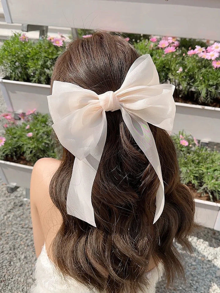 Sweet Blue Shining Satin Bowknot Hair Clip Big Ribbon Bow Barrette Solid Color Scarf Hairpin Ponytail Clip Hair Accessories