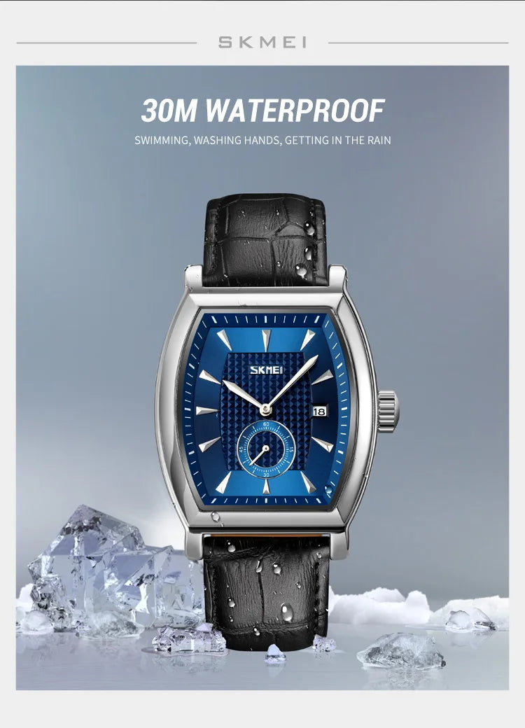 SKMEI relogio masculino Top Brand Luxury Genuine Leather Strap Business Mens Watches Waterproof Quartz Date Time Wristwatches