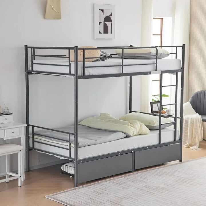 White Twin Bunk Bed with Storage