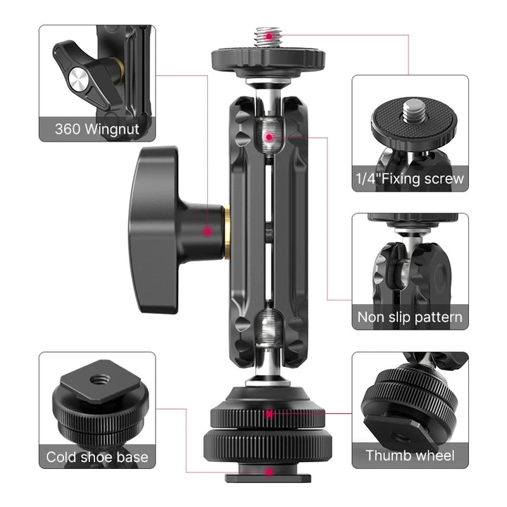 Ulanzi R098 Double Ball Heads Magic Arm with Cold Shoe Mount 1/4''  Screw for DSLR Camera Monitor Mic Video Light Super Clamp