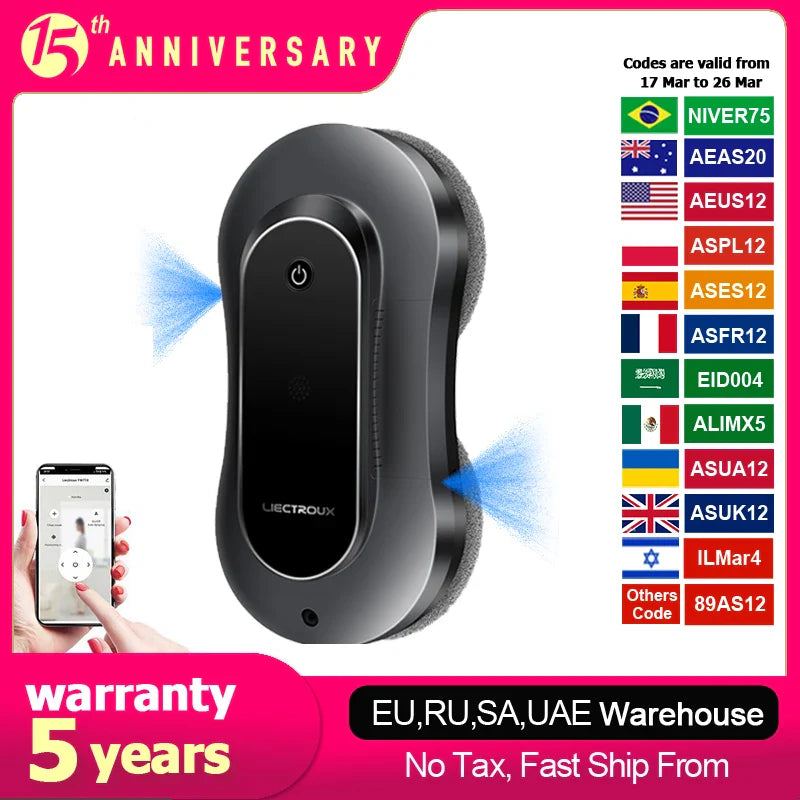 Window Cleaning Robot Liectroux YW810,Dual Water Spray,Smart Memory, Laser Sensor,Home Glass Floor Wall Robot Window Cleaner