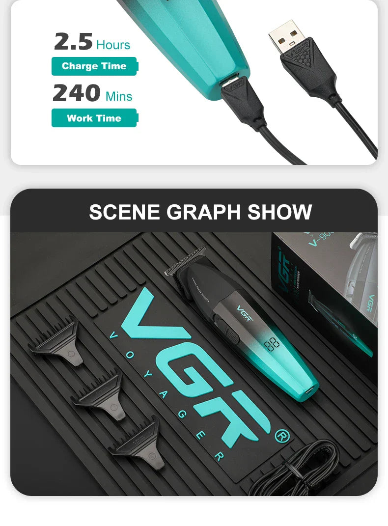 VGR Hair Clipper Professional Hair Trimmer 9000 RPM Barber Hair Cutting Machine Digital Display Haircut Clipper for Men V-003