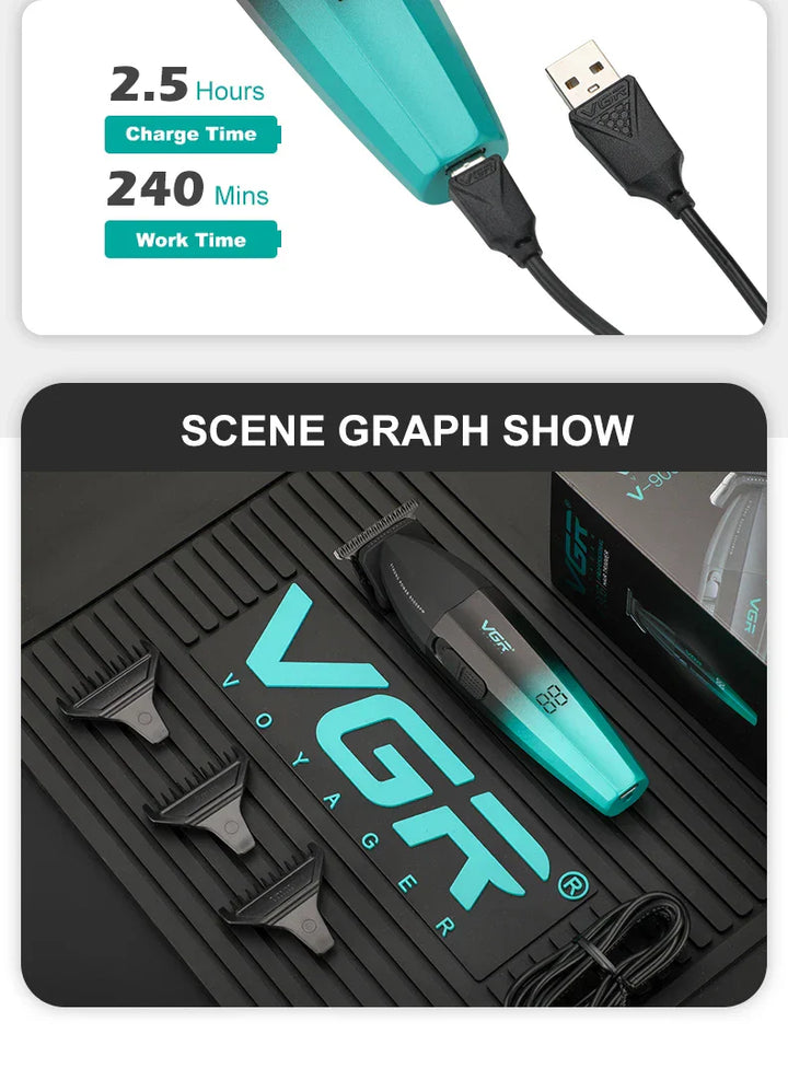 VGR Hair Clipper Professional Hair Trimmer 9000 RPM Barber Hair Cutting Machine Digital Display Haircut Clipper for Men V-003