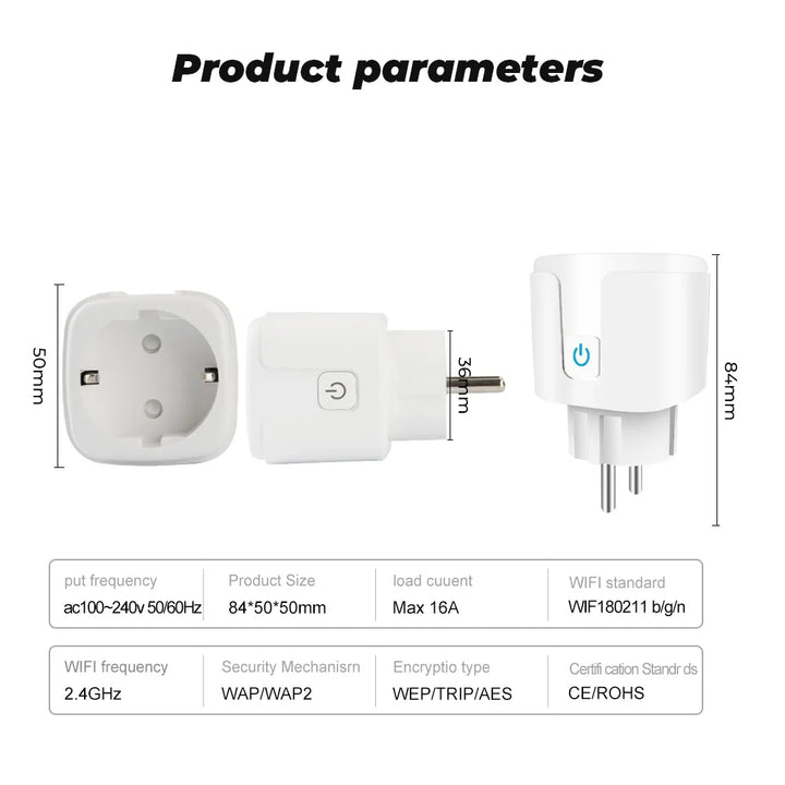 Tuya Wifi Smart Socket EU Plug 16/20A Power Monitor Remote Control SmartLife APP Works with Alexa Yandex Alice Google Assistant
