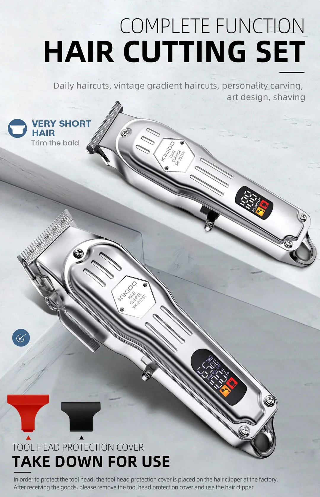 KIKIDO 2in1 Adjustable Cordless Hair Cutting Machine Full Metal Combo Kit Barber Hair Clipper Beard Shaver Kit for Men Gift2575T