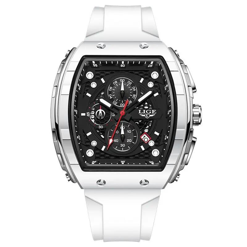 LIGE Outdoor Square Casual Sport Quartz Man Watch Top Brand Luxury Watches Fashion 50M Waterproof Auto Date Silicone Chronograph