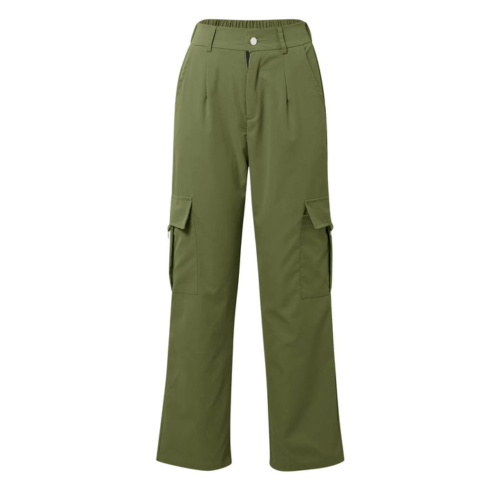 Womens Cargo Pants High Waist Streetwear Multi Pocket Y2k Parachute Pants Button Solid Color Wide Leg Trousers