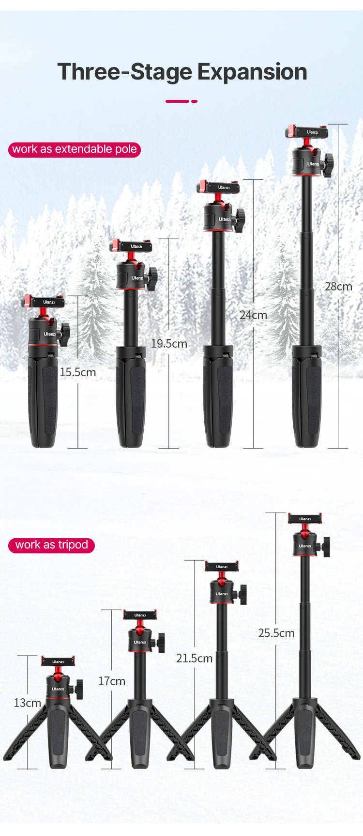 Ulanzi MT-50 Magnetic Tripod for Dji Osmo Action 5 4 3 Adjustable Underwater Selfie Stick Stand Mount Action Camera Accessories
