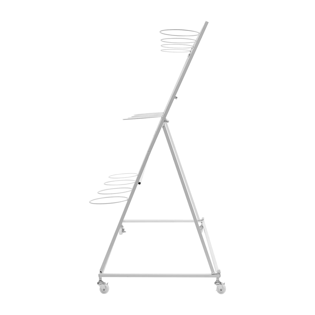 3 Layers Flower Display Stand Movable Modern Metal Plant Shelf with 12Pcs Flower Buckets & Wheels for Home Garden Patio Balcony