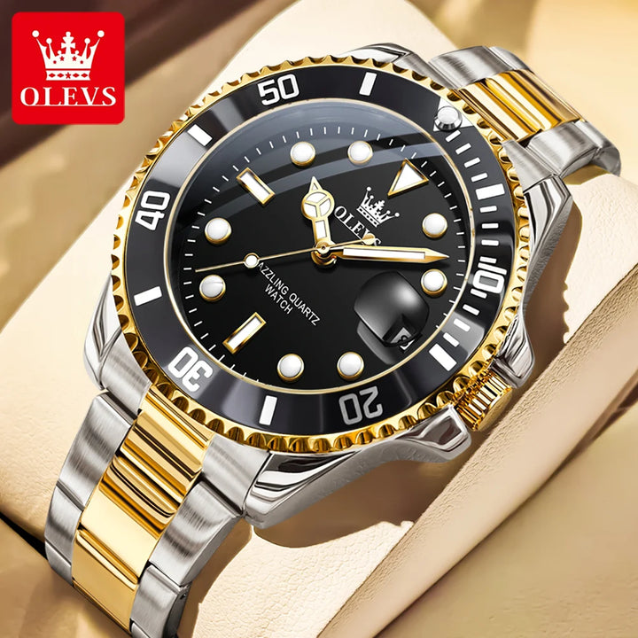 OLEVS 5885 Man Watch Original Brand Waterproof Quartz Watch Stainless Steel Strap Automatic Date Mens Gifts Watches For Man