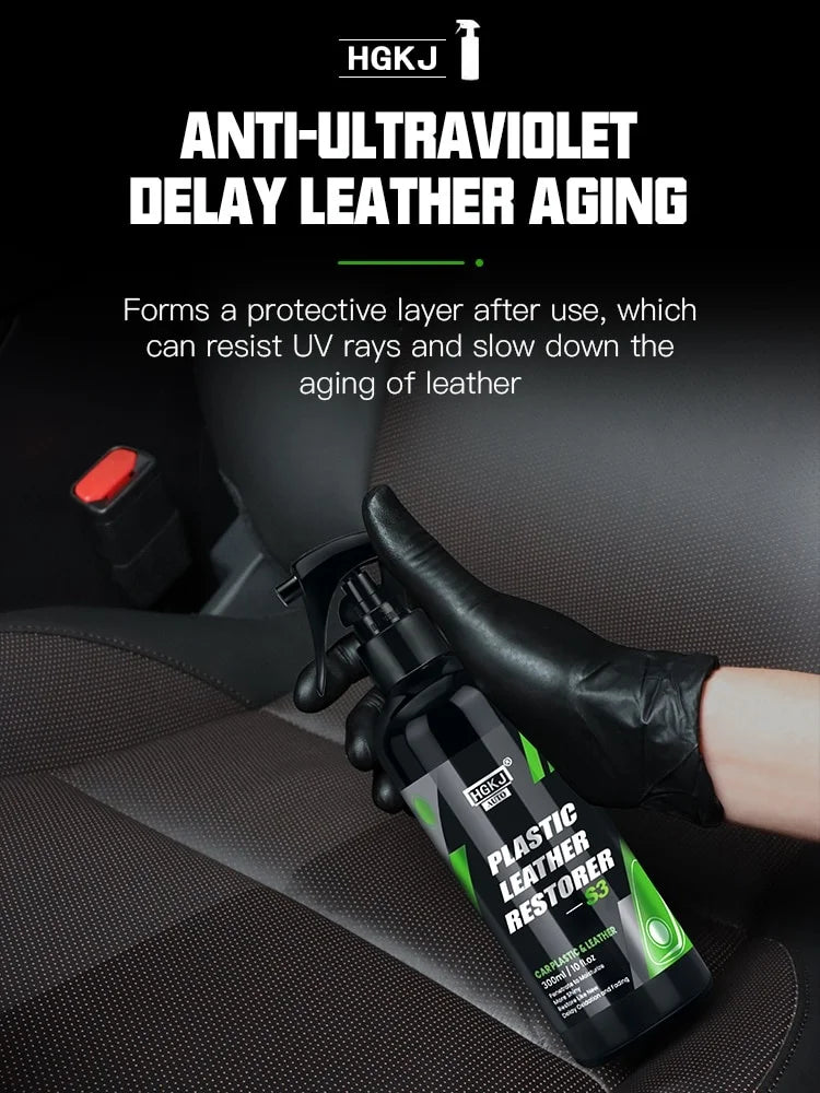 300ML Car Interior Plastic Restorer HGKJ S3 Liquid Leather Seat Spray Restoration Coat Wax Car Care Product Plastics Renovator