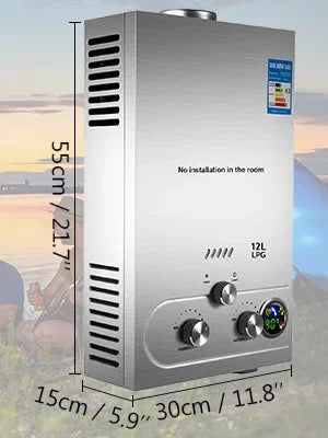 VEVOR Gas Water Heater LPG Hot Water Heater Stainless Steel Tankless  Propane Gas LPG Boiler Home Appliance 6L-18L