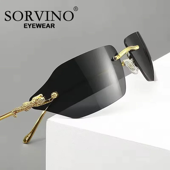 SORVINO Retro Leopard Sunglasses For Women Men 2024 New Classic Metal Gold Polygon Rimless Gradient Brand Fashion Glasses UV400