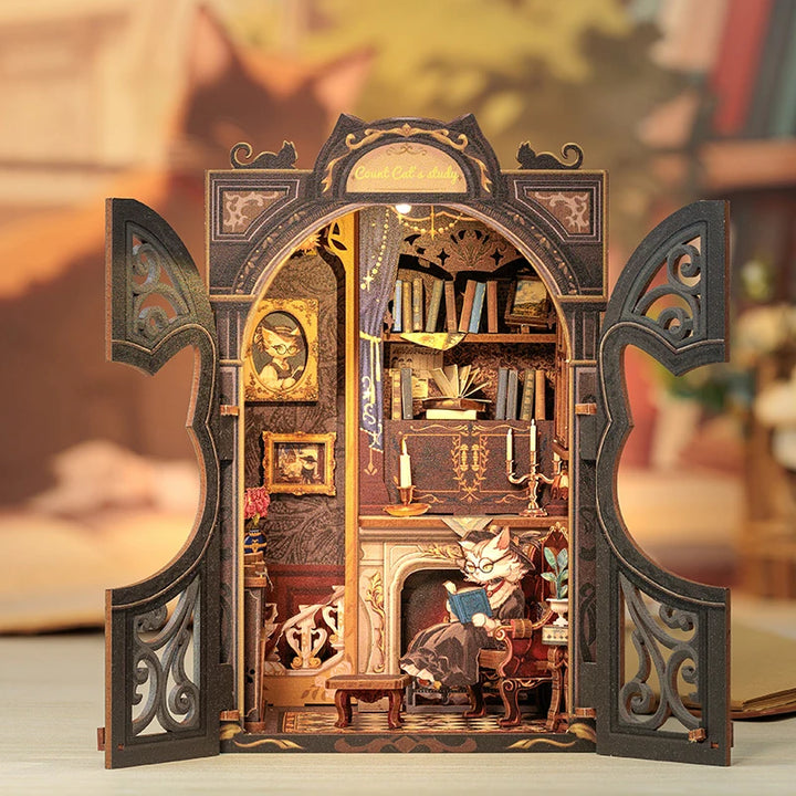 CUTEBEE Bookstore Book Nook with Light DIY Miniature Wooden Dollhouse for Decor Gift Bookshelf Insert Kit 3D Puzzle