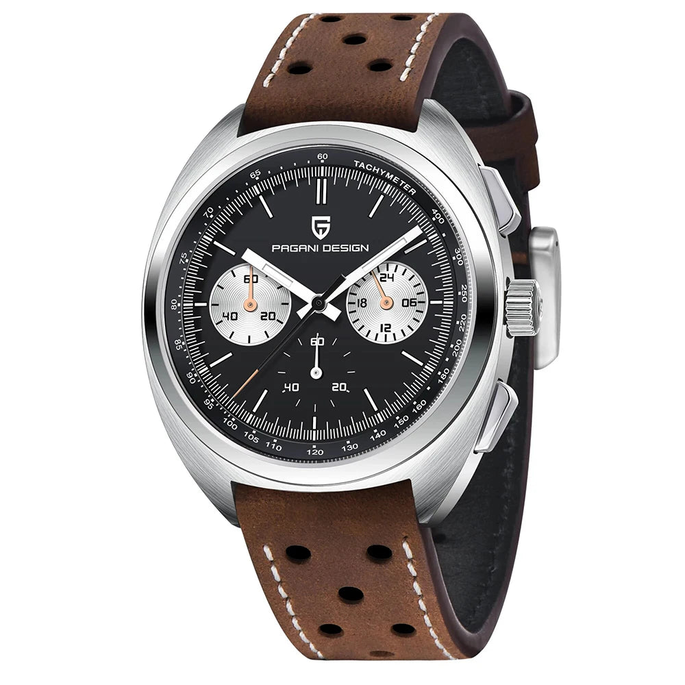 PAGANI DESIGN 2024 Retro Luxury Men's Watches Sports Chronograph VK63 Quartz Watch For Men AR Sapphire Waterproof Leather Clock