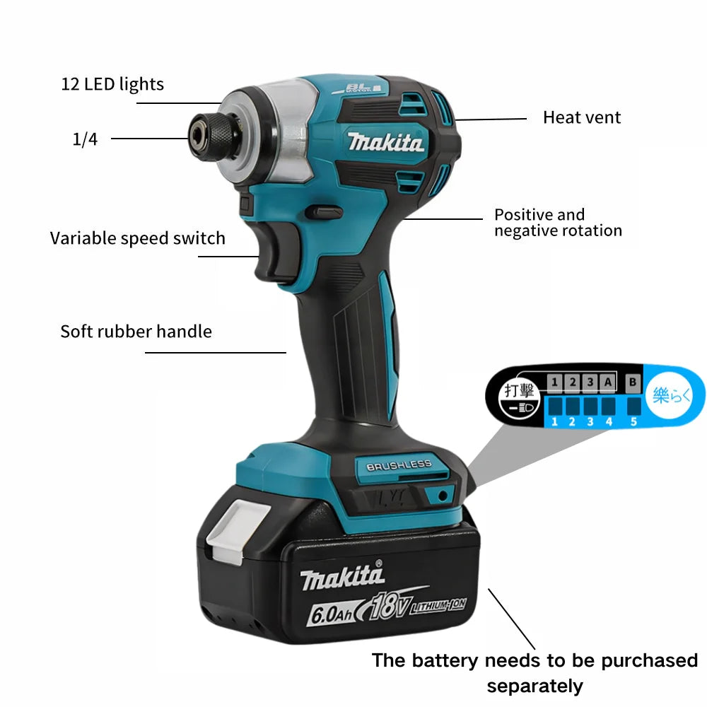 Makita Brushless Impact Driver DTD173 18V Lithium Cordless Electric Drill Power Tool Multifunction Household Tool（No Battery）