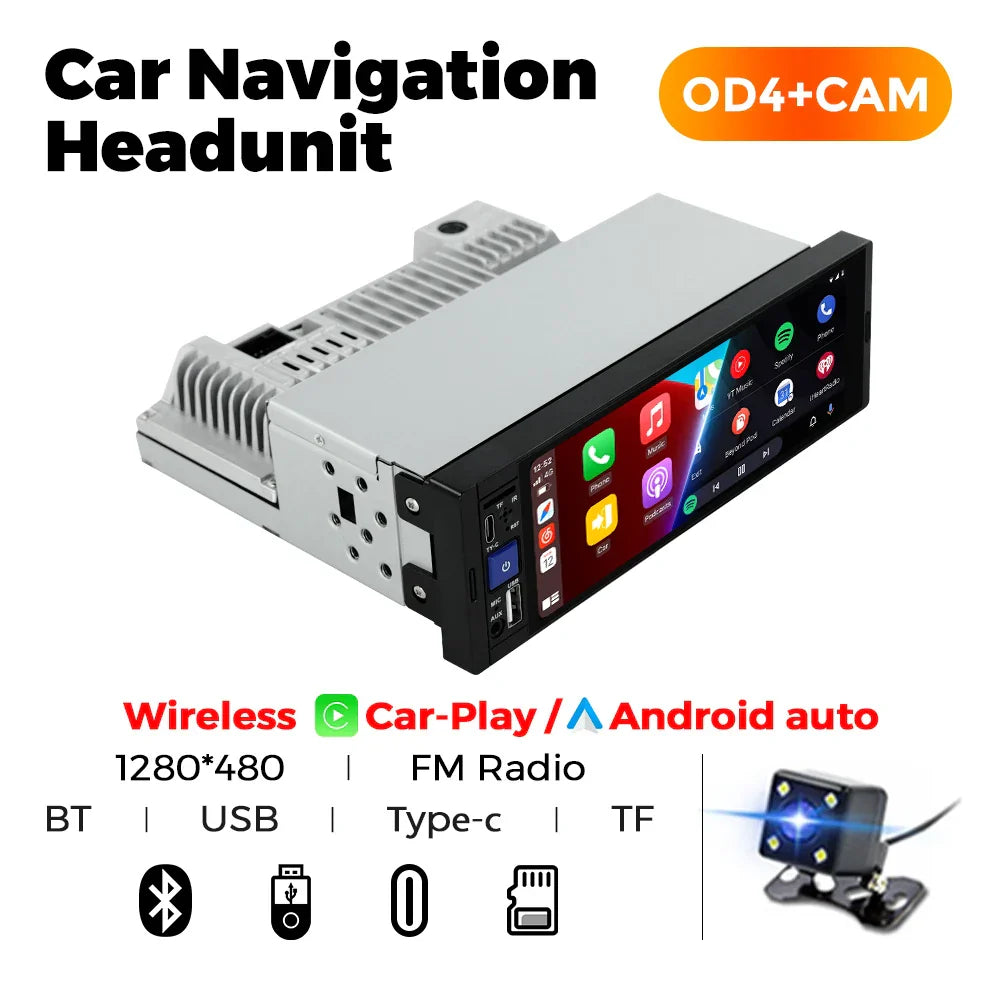 Navifly 2G+32G Universal 1 Din Android 6.86 Inch HD Touch Screen Wireless CarPlay Auto Car Radio Multimedia Video Player GPS FM