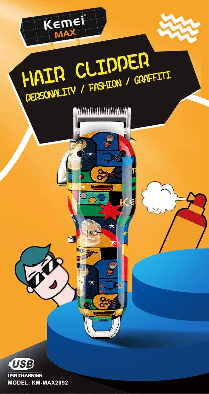Kemei Rechargeable Graffiti Pattern Electric Hair Clipper Professional Barber Trimmer Man Shaver Km-MAX2092 KM-MAX5090 KM-RS7098