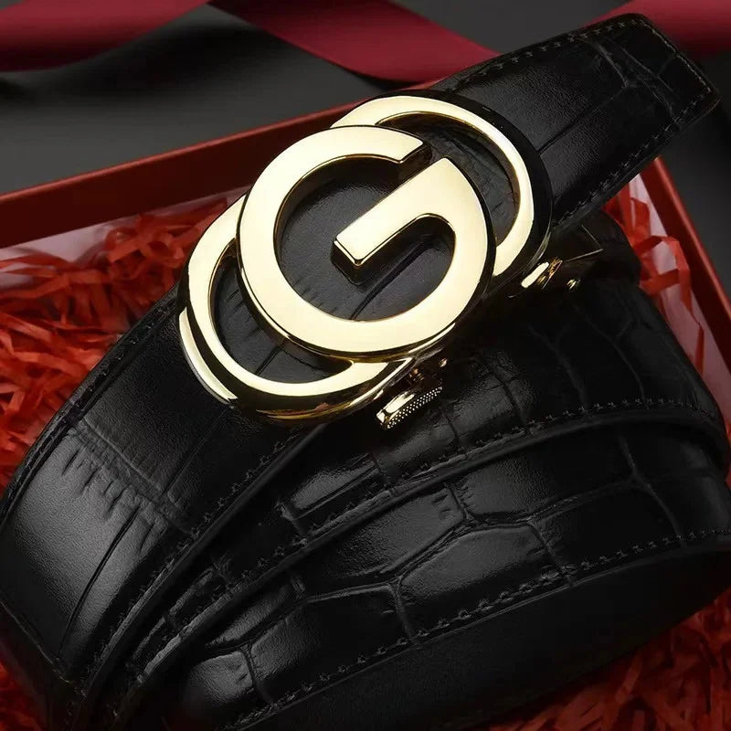 Men's Versatile Belt Fashionable Letter Alloy Buckle Casual Attractive Belt Simple Design Leather Accessory for Any Occasion