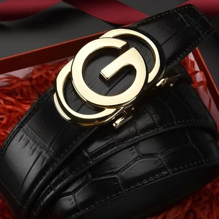 Men's Versatile Belt Fashionable Letter Alloy Buckle Casual Attractive Belt Simple Design Leather Accessory for Any Occasion