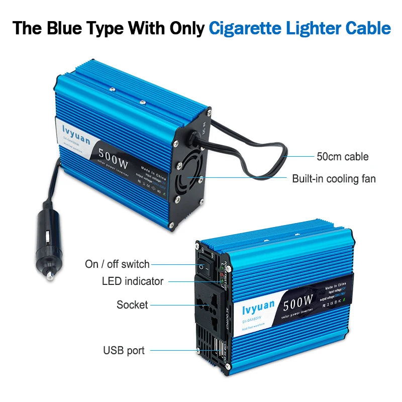 500W DC 12V To AC 110V 220V 50Hz 60Hz Car Power Inverter Automatic Transformer Adapter Dual USB EU US Universal Socket Converter