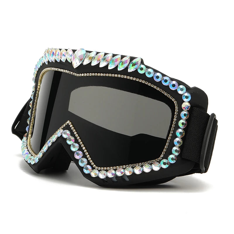 Steampunk Oversized Diamond Ski Sunglasses Goggle Women Men Snowing Sport Sun Glasses Luxury Rhinestone Eyeglasses De Sol Hombre