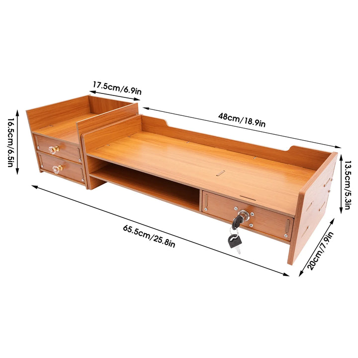 Wood Computer Rack with Drawers