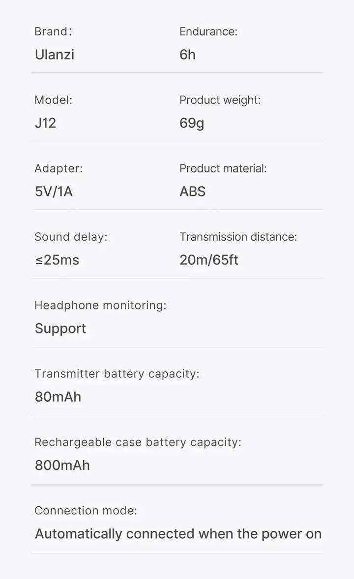 Ulanzi J12 Lavalier Microphone Professional Portable 20M Receive Range Plug Play Mic For Smartphone Android iPhone16 15 14 13 12