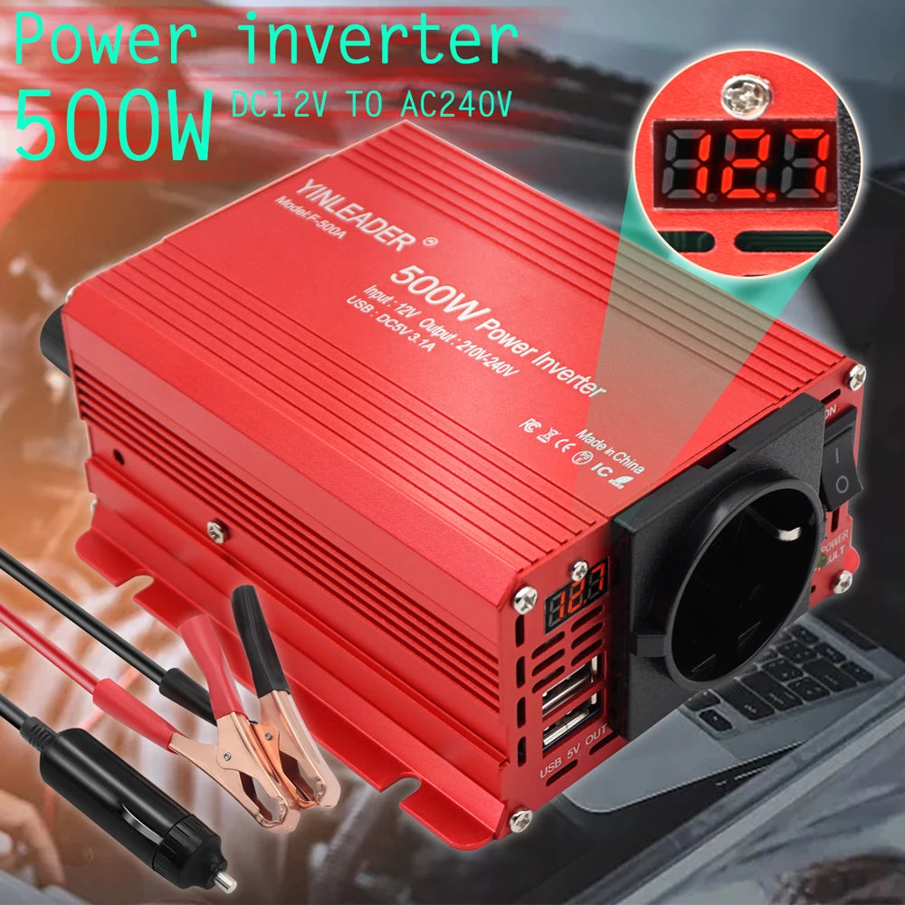 500W DC 12V To AC 110V 220V 50Hz 60Hz Car Power Inverter Automatic Transformer Adapter Dual USB EU US Universal Socket Converter