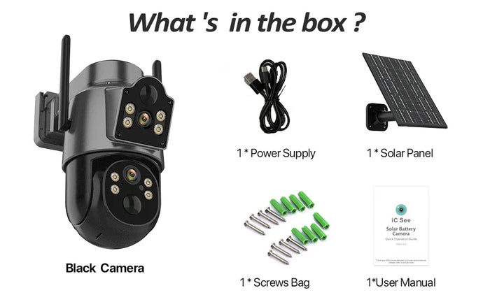 4K HD Solar WiFi Camera Outdoor Built-in Battery Dual Lens 2K Security Camera Solar Panel Wireless Video Surveillance CCTV iCSee