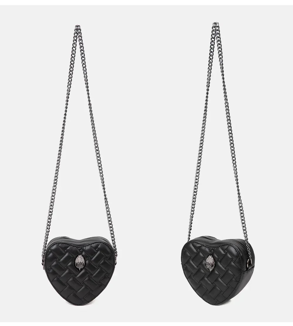 2024 Women's Heart-Shaped Herringbone Crossbody Bag with Eagle and Bird Head Shoulder Bag Chain Purse