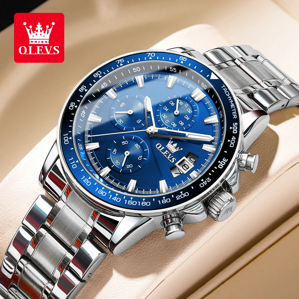OLEVS Top Brand Men's Watches Casual Fashion Original Wristwatch Chronograph Waterproof Stainless Steel Luminous Date 2023 New