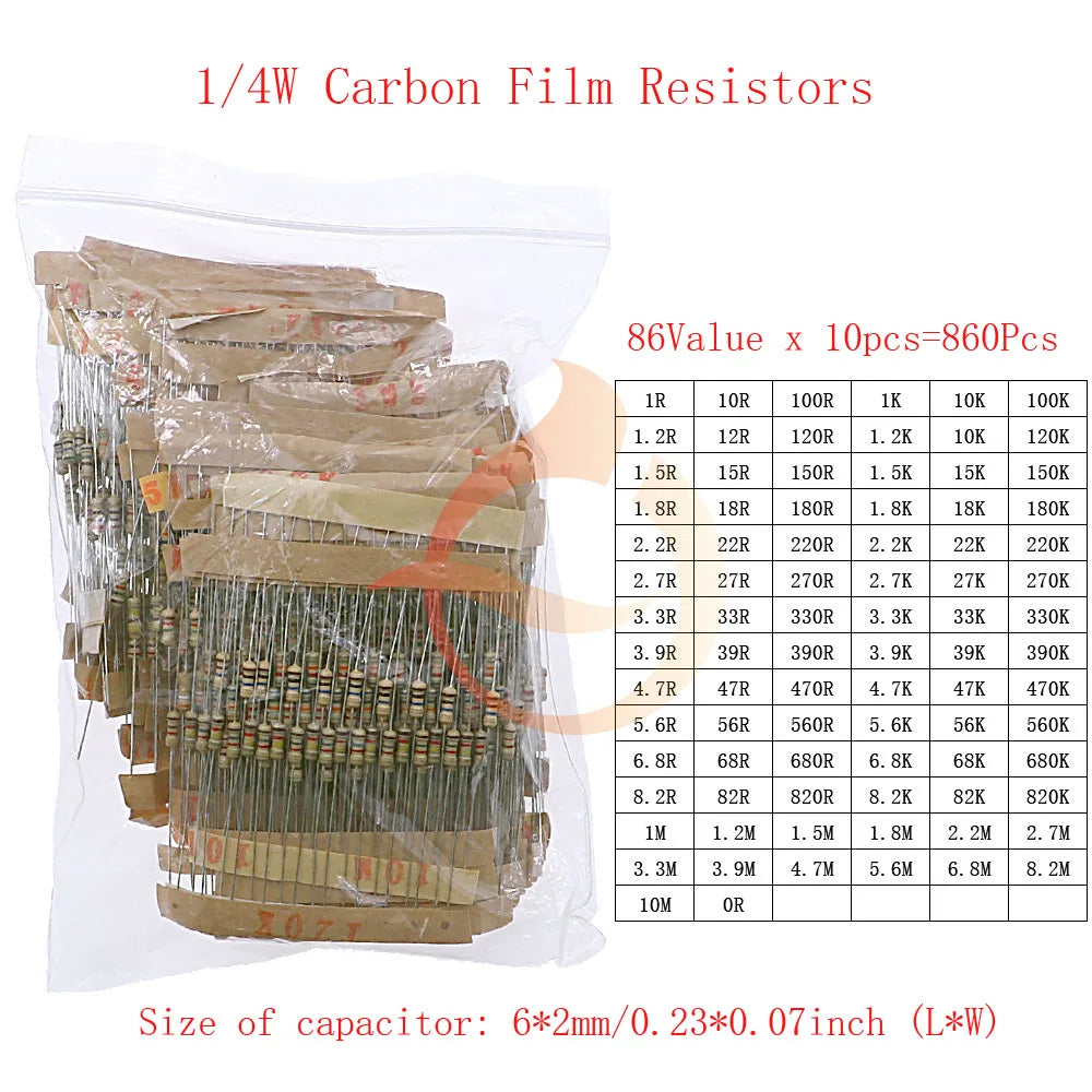 1/8W 1/4W 1/2W 1W 2W 3W 5W Carbon Film Resistors Assortment Kit 5% Electronic Components resistor package